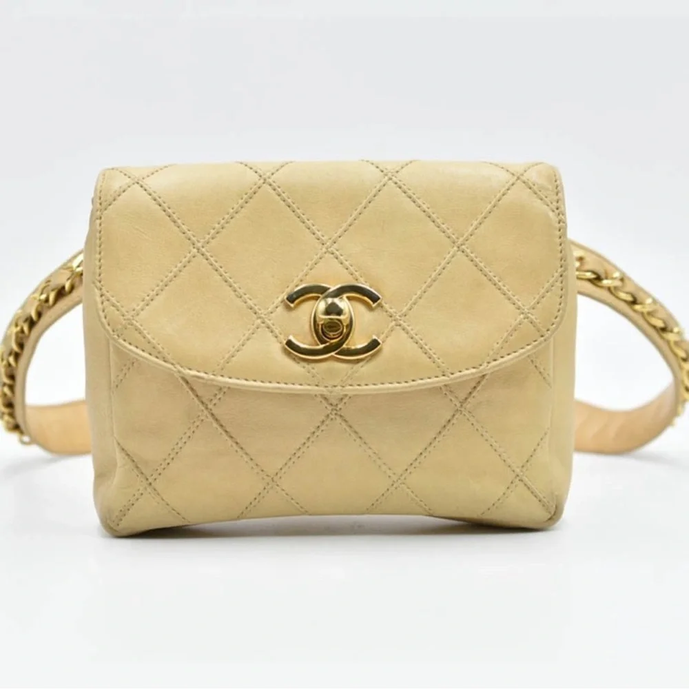 VINTAGE CHANEL CC Turn-Lock
Double Stitch Lamb Leather Waist Bag - Picture 2 of 12